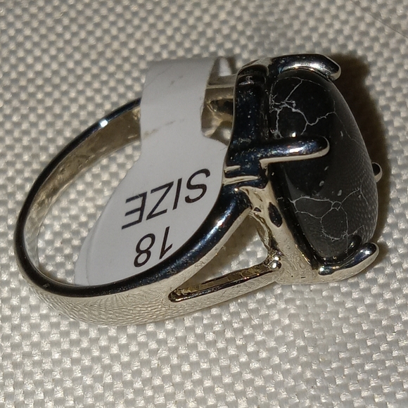 Goth Natural Stone Black And Silver Plated costume ring 💍size 7 - Picture 6 of 7